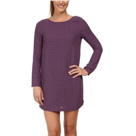 Prana Long Sleeve Cece Shift Dress in Black Plum Purple Size Medium - Picture 1 of 10
